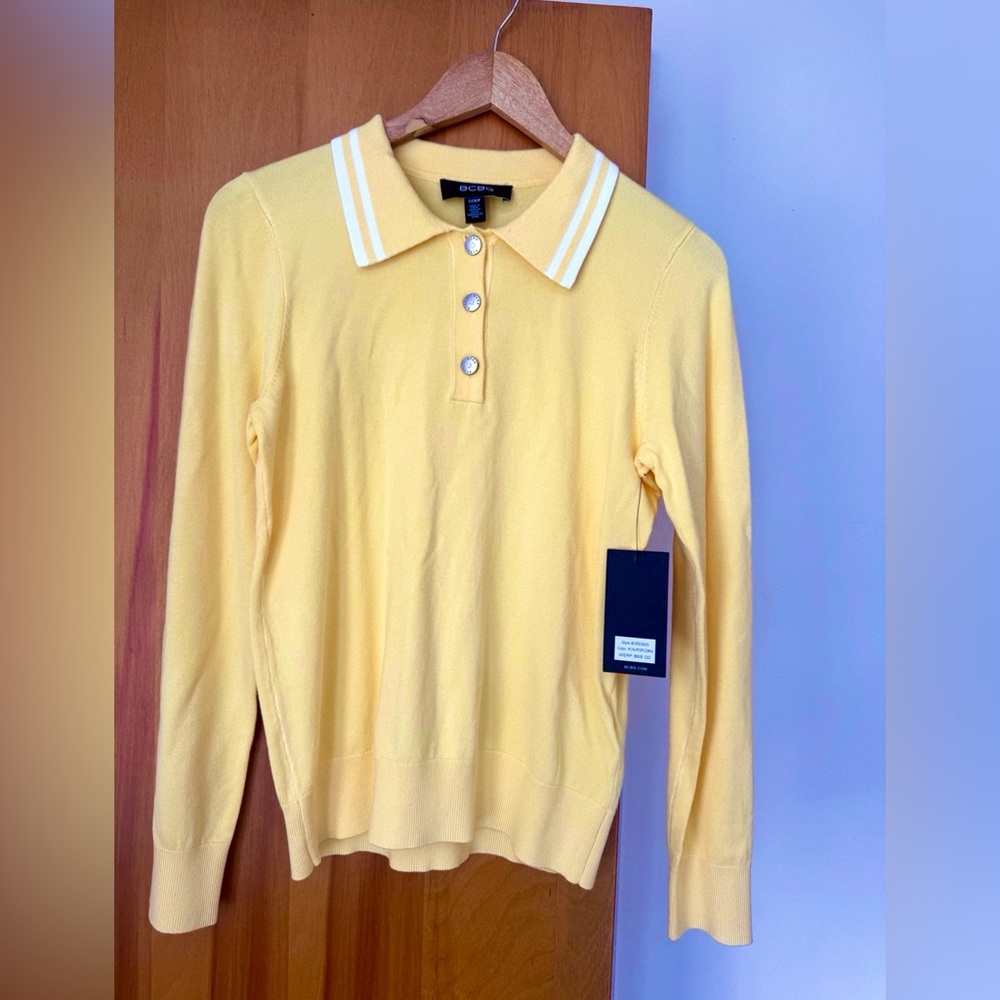 BCBG Yellow Button Down Polo Collar Women’s Top